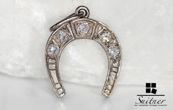antiker wunderschöner Anhänger Hufeisen Diamanten Weißgold 750 antik