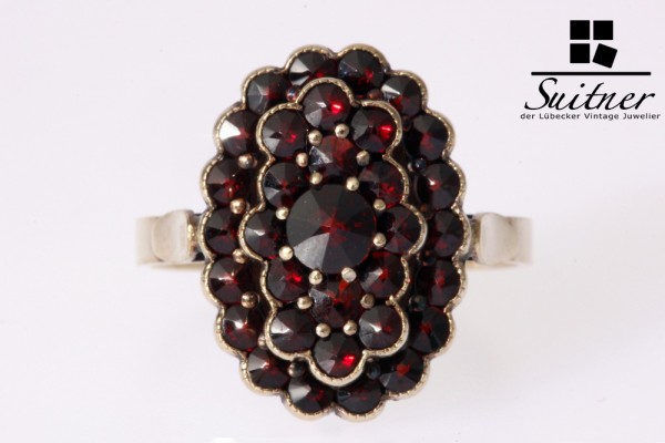 Antiker Granatring Silber vergoldet Gr. 52