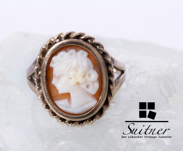 süsser Ring aus Gold mit Gemme Kamee Gr 47 Kinderring
