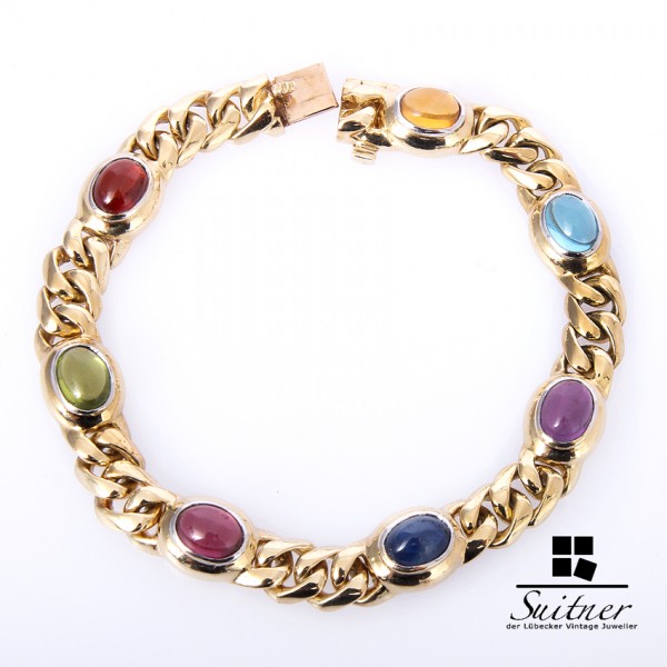 Armband 585 Gold Saphir Amethyst Granat Blautopas Citrin Peridot Rhodolith multicolor