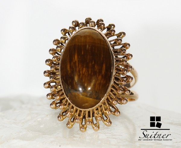 extravaganter Tigeraugen Ring aus 585 Gold Rosegold XL Ring