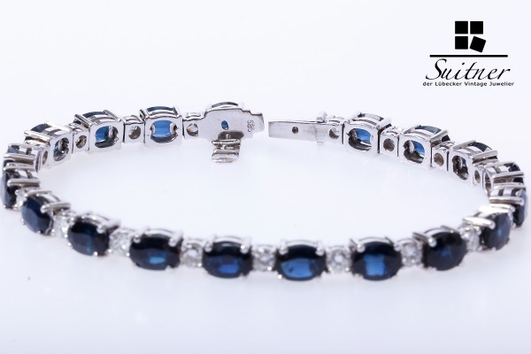 Saphir Brillant Armband 585 Weißgold zus. ca. 1,90 ct.17 cm