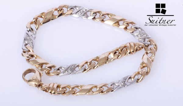 wertvolles massives Panzer Armband mit Brillanten 585 Gold Weißgold Klassiker