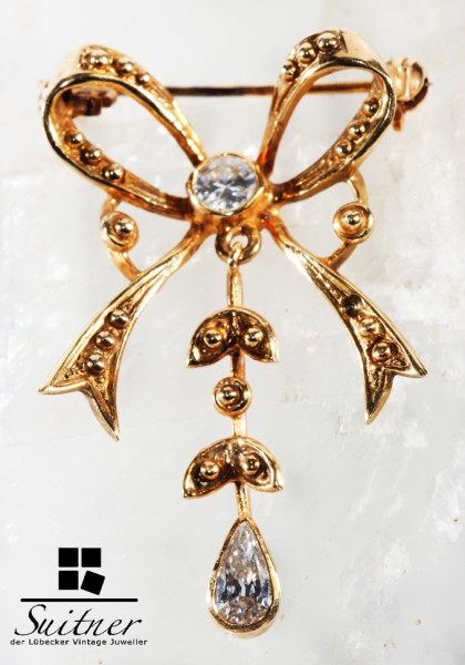 feinste Jugendstil Art Nouveau Brosche aus Gold mit Tropfen Diamant 