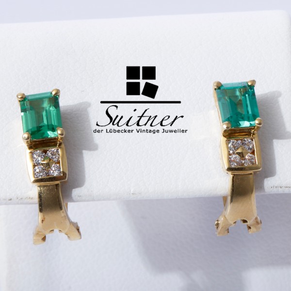 feine Ohrstecker im Smaragd Brillant Look - Ohrringe aus 750 Gold
