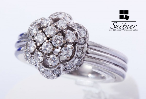 Brillant Ring Wiener Rose 750 Weißgold Gr. 57,5 Art Deco - 30 Diamanten