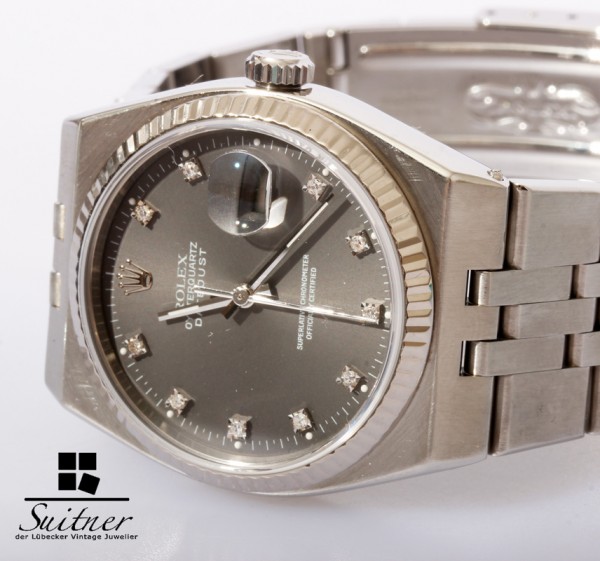 seltene Rolex Oysterquartz 17014 Stahl Weißgold Diamanten Zifferblatt TOP