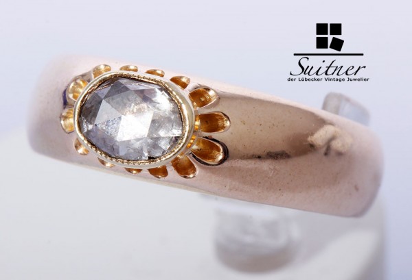 antiker Altschliff Diamant Ring 585 Gold Gr. 61 großer Stein Oval