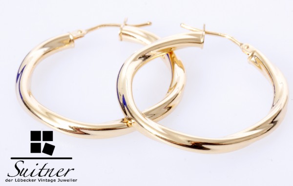 XL 585 Gold Creolen Ohrschmuck Design gedreht große Ohrringe