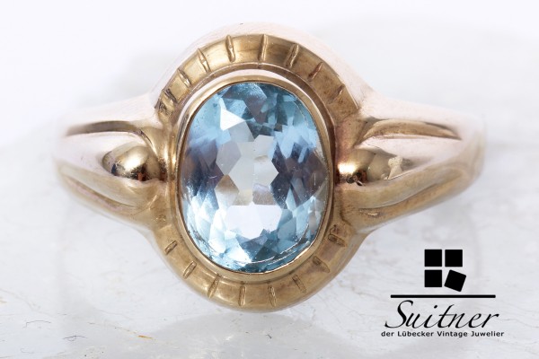 Blautopas RIng gefertigt aus Gelbgold Gr. 60 Jugendstil Optik Gold