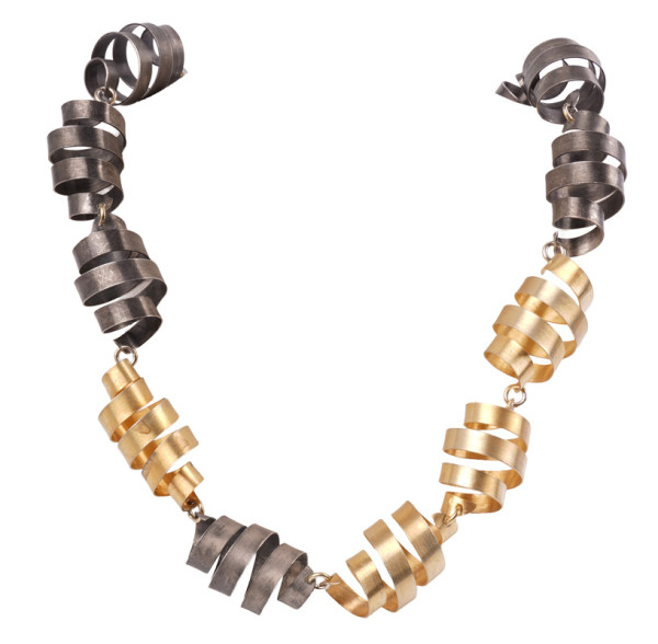 Uniktat aus Lübeck Spiralen Collier handgefertigt aus 925 Silber Gold geschwärzt XL