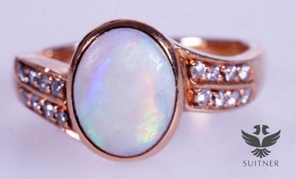 wertvoller Unikat Ring mit Opal Brillant aus 750 Gold Handarbeit