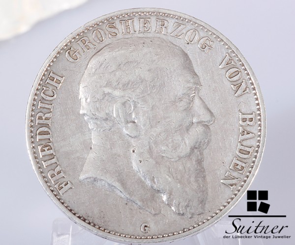 5 Mark Friedrich Großherzog Baden 1907 G ss