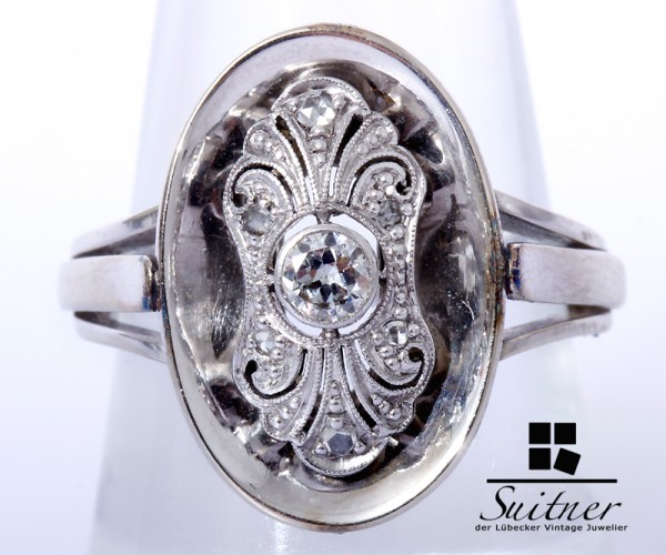 antiker Jugendstil Diamant Ring ca. 0,17ct 585 Weißgold Gr. 57,5 Gold Brillant