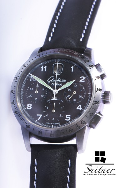 seltene Glashütte Senator Navigator Chronograph Stahl GUB 39-32 07-07-04