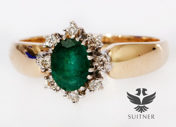 klassischer Smaragd Ring mit Brillanten 585 Gold Gr. 59,5