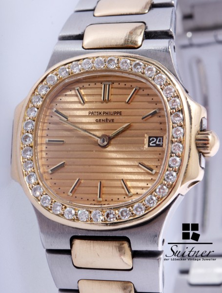 Patek Philippe Nautilus Stahl Gold Brillant Besatz goldenes Zifferblatt 4700