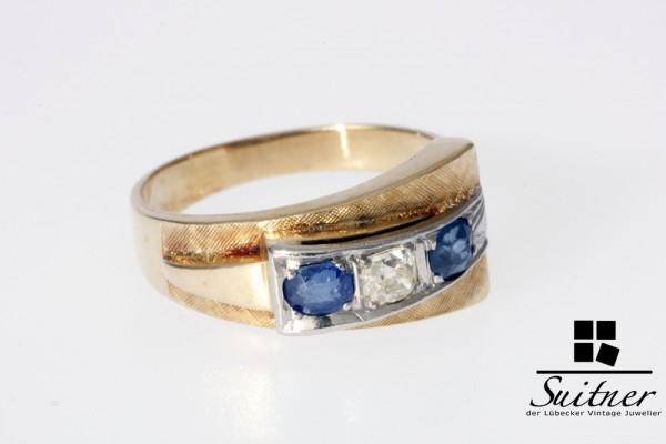 wertvoller Ring aus 585 Gold mit Diamant ca. 0,25ct und 2 Saphire Gr 55