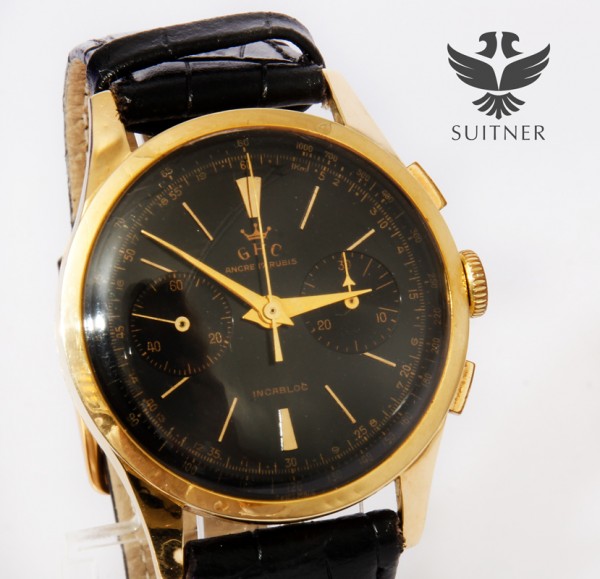 Vintage Chronograph aus 750 Gold GHC Landeron 248 Kaliber Black Dial