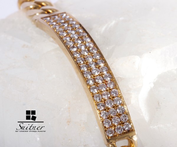 Panzer Armband mit Brillanten zus. ca. 1,80 ct., 750 Gold Gravurplatte Massiv