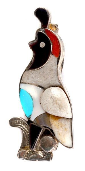 Brosche Anhänger Wachtel Mosaik Silber Zuni Schmuck
