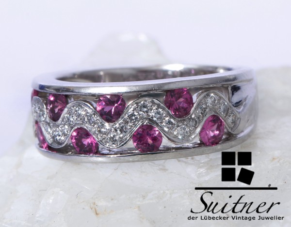 Hot Pink Saphir und Brillant Ring aus 750 Weißgold Gr. 54