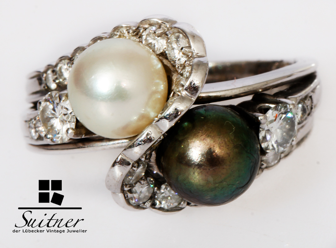 wertvoller Brillant Perlen Ring Tahiti und Südsee Perle 585 Weißgold Gr. 54  Gold Unikat | Ringe | Schmuck | der Lübecker Vintage Juwelier - Dennis  Suitner