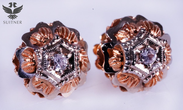 antike Brillant Ohrstecker 750 Gold und Weißgold Wiener Rose Handarbeit