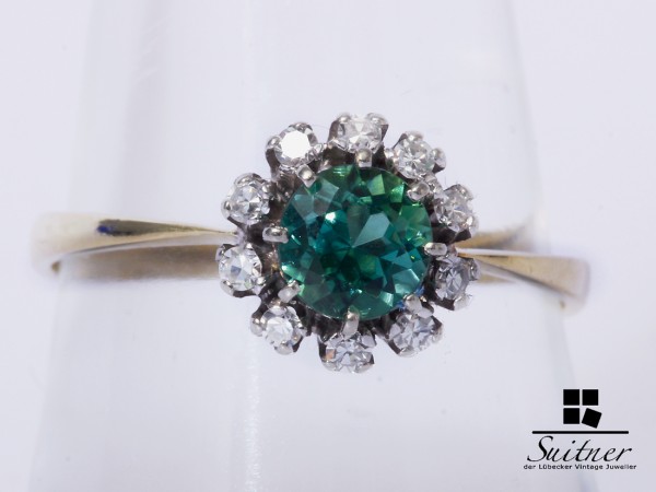 Ring 585 Gold grüner Turmalin Verdelith Diamanten Gr. 58