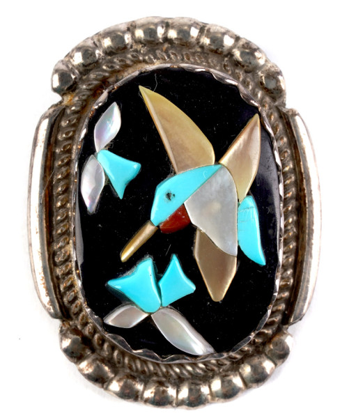 Brosche Anhänger Kolibri Mosaik Silber Zuni Schmuck