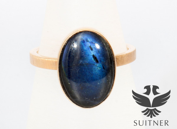 wunderbarer Labradorit in 585 Roségold Ring Gr. 51,5 Gold Rotgold Blau Siegel Oval
