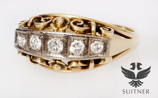 antiker Art Deco Ring aus 585 Gold mit Brillanten Gr. 53