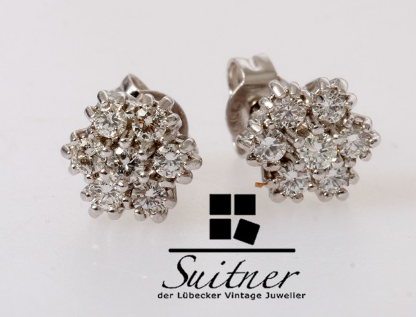 traumhaft schöne 0,42ct. Brillant Ohrstecker 585 Weißgold Schneeflocke Luxus Cluster