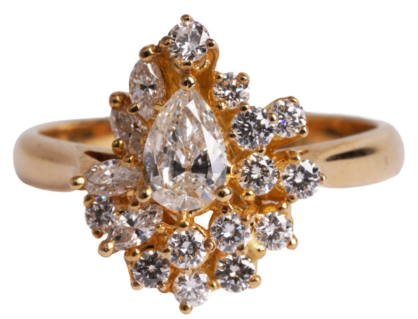 großer 1,31ct Cocktail Ring Diamant Brillant Tropfenform 750 Gold Gr. 59