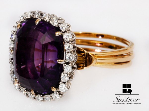 wertvoller 12,40ct. Brillant sibirischer Amethyst Ring 750 Gold Luxus Lila Sibirien