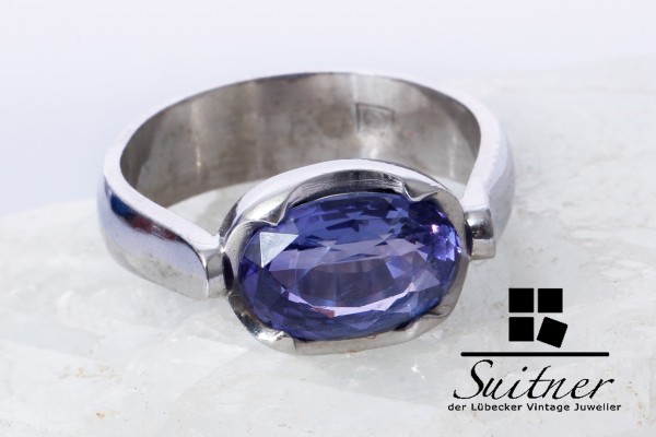 großer 3,60ct. Tansanit Ring 750 Weißgold Gr. 61 Gold AAA Blau