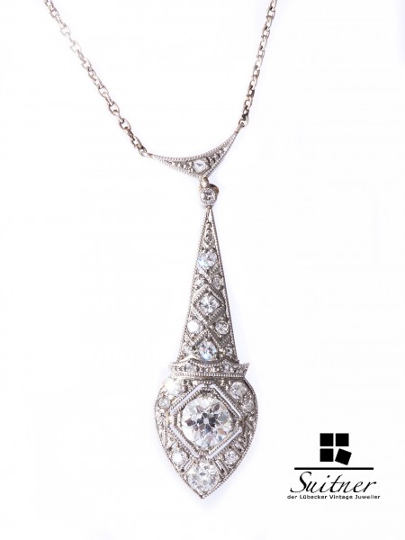 Art Deko Jugendstil Lavaliere Diamanten zus. ca. 0,85 ct. 585 Gold Weißgold