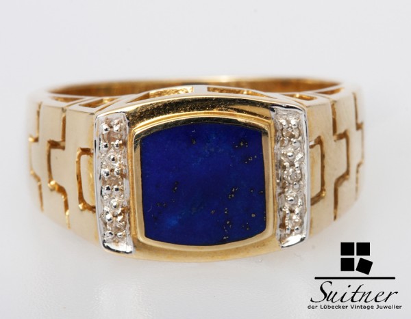Ring Herrenring Siegelring 585 Gold Lapislazuli Gr. 62