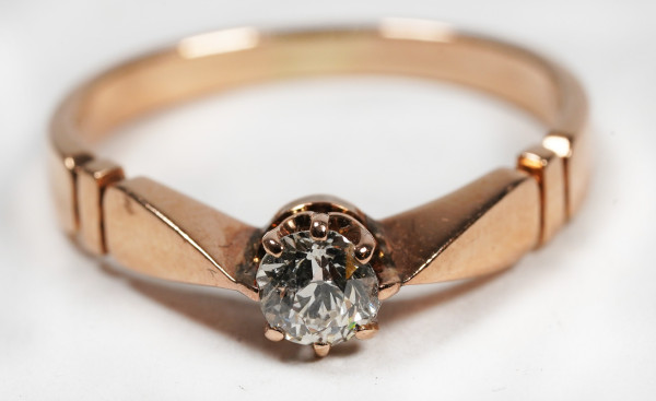 antiker Verlobungsring aus 585 Rotgold 0,35ct. großer Altschliff Diamant Gold RG 53