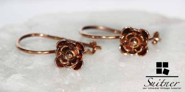 feine Ohrringe Ohrhänger mit Blüten floral roségold 585 Gold auch für Kinder