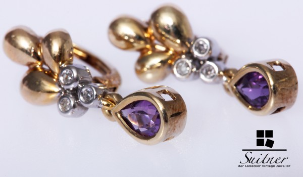 Ohrhänger Ohrringe Amethyst Diamanten 585 Gold