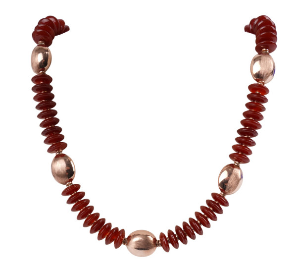 Unikat aus Lübeck Karneol Collier mit 925 Silber Rosé Gold 53cm Handarbeit