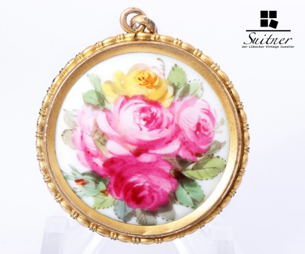Anhänger Medaillon Meißen Porzellan Rosen