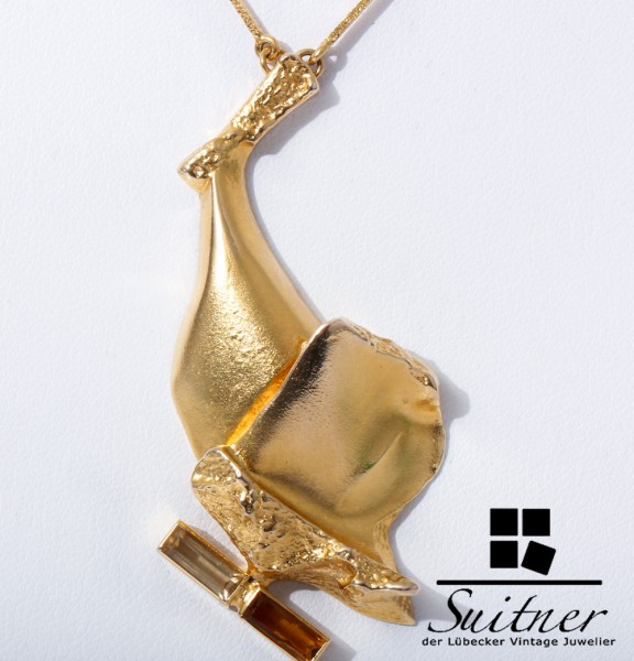 XL Collier Lapponia Kette mit Citrin 585 Gold Weckström sehr massiv 1975