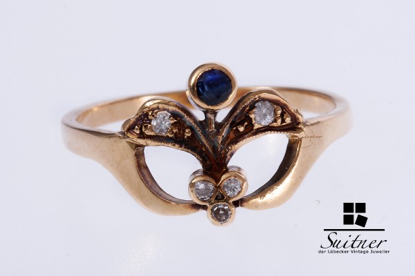 Saphir Diamant Ring Gelbgold 750 Gr. 55