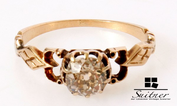 antiker Solitär Ring mit großem Diamanten ca. 0,75ct um 1860 585 Gold