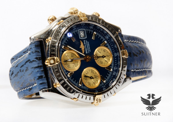 Breitling Chronomat Stahl / Gold Blau B13050 in Box - top Zustand