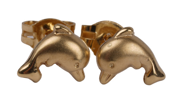 fröhliche Kinderohrstecker Delfin Ohrstecker 585 Gold - mit Flipper