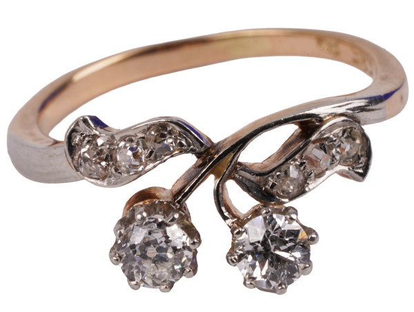 antiker Jugendstil Ring mit 0,50ct Diamanten 585 Gold Gr. 51 floral Blume