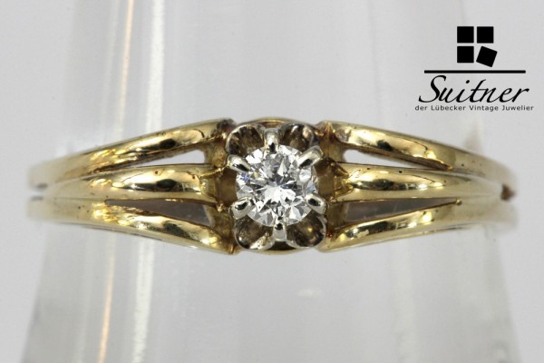 feiner antiker Brillant Ring mit ca. 0,10 ct. aus 585 Gold Gr. 58